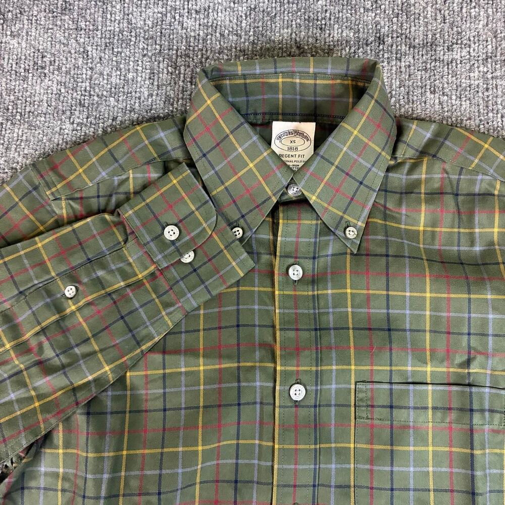 Brooks Brothers Regent Fit Original Polo Shirt Green Plaid Non Iron XS
